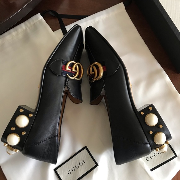 SOLD‼️ Gucci Mid Heel Pearl Loafers 36.5 /7 - Picture 5 of 11